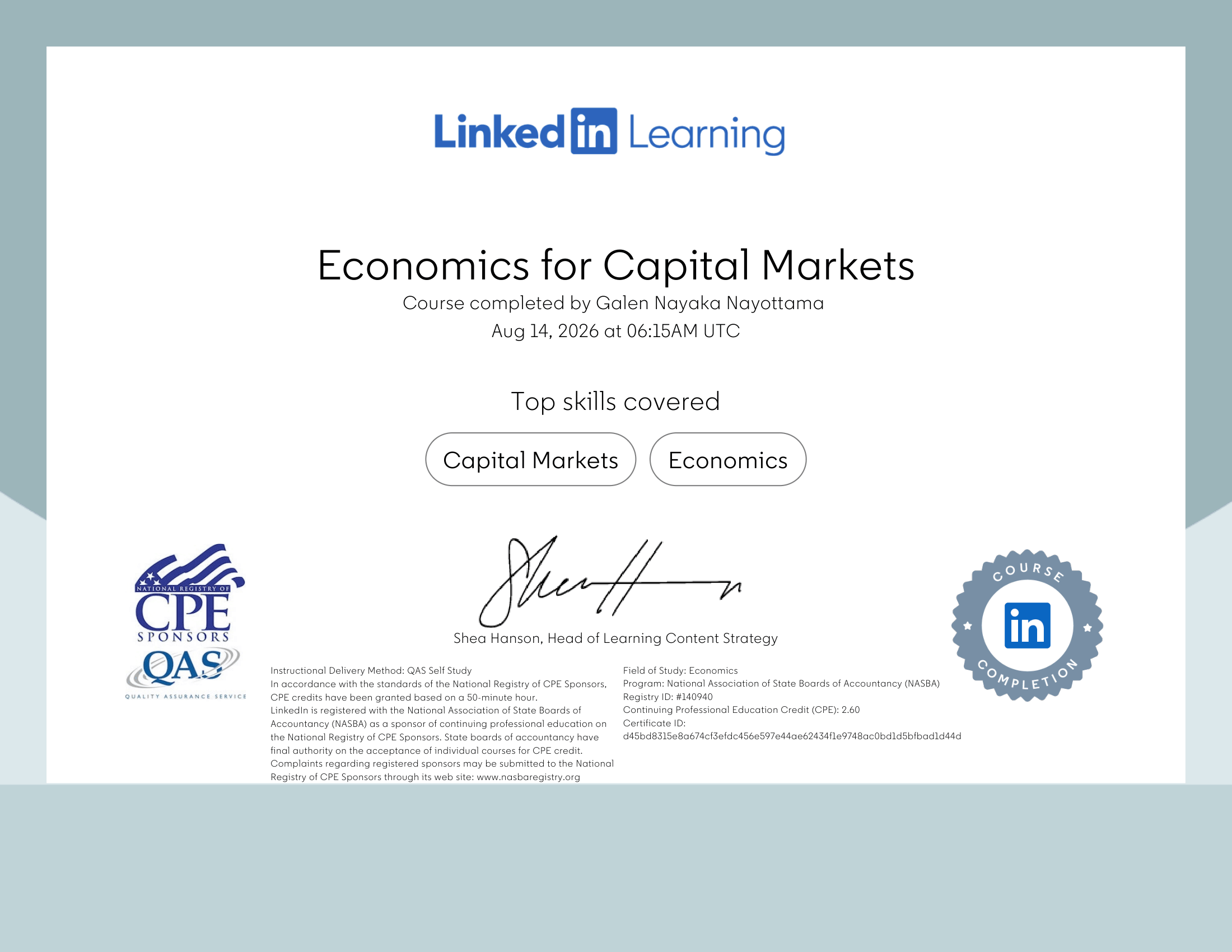 Economics for Capital Markets Certificate